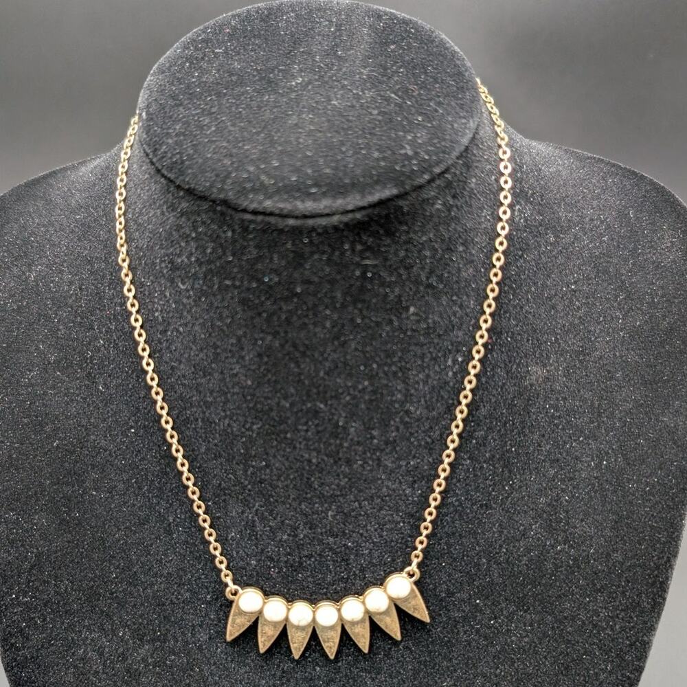 Pomina Necklace Earring Set White Marble Stone Gold Tone Statement Jewelry New